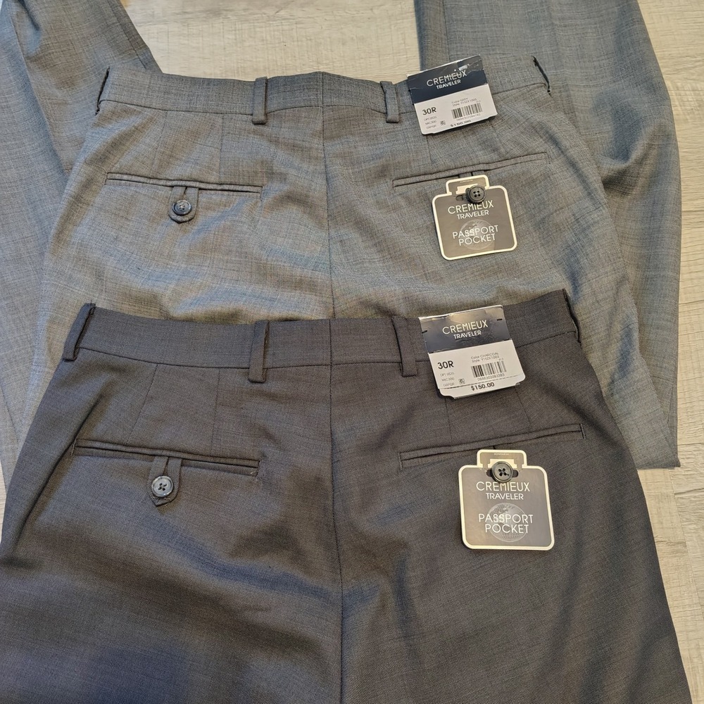 Cremieux Traveler Mens 30R Dress Pants Charcoal Grey 2 Passport Pocket NWT